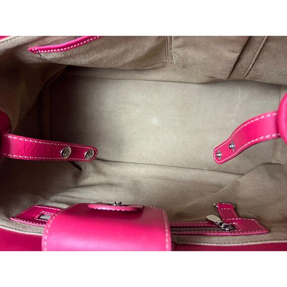 MCM Handbag White/ Red Leather Boston Bag Small Tote Purse - Picture 9 of 16